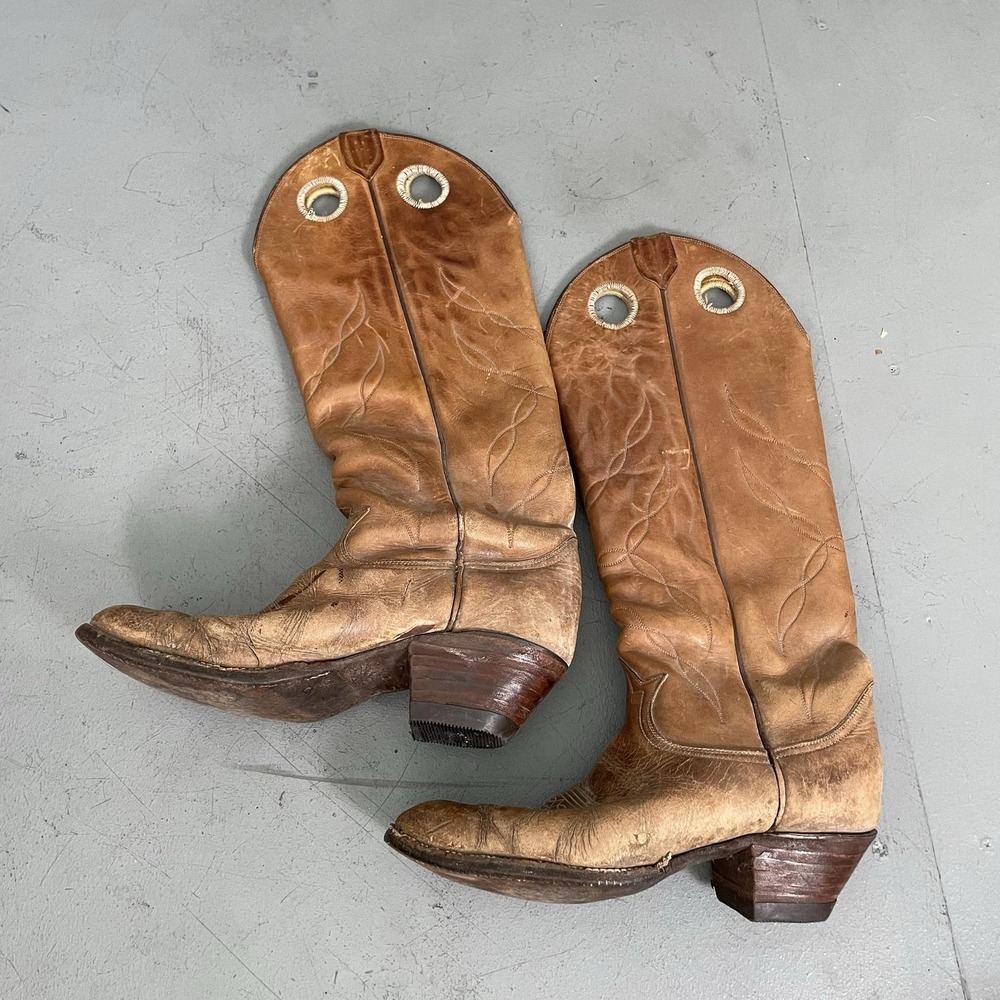 Tony Lama Boots Mens Size 8 Brown Western Cowboy Leather Round Toe 5059 READ